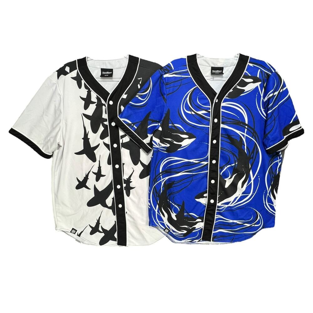 FRESHHOODS Mens Streetwear Baseball Jersey Bundle‎ 3XL Shark Orca Ocean Novelty